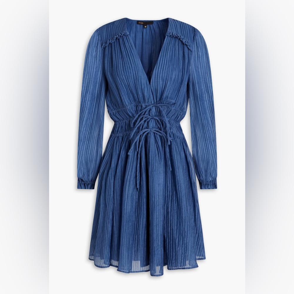 MAJE Plissé Lyocell-blend mini dress size 36
